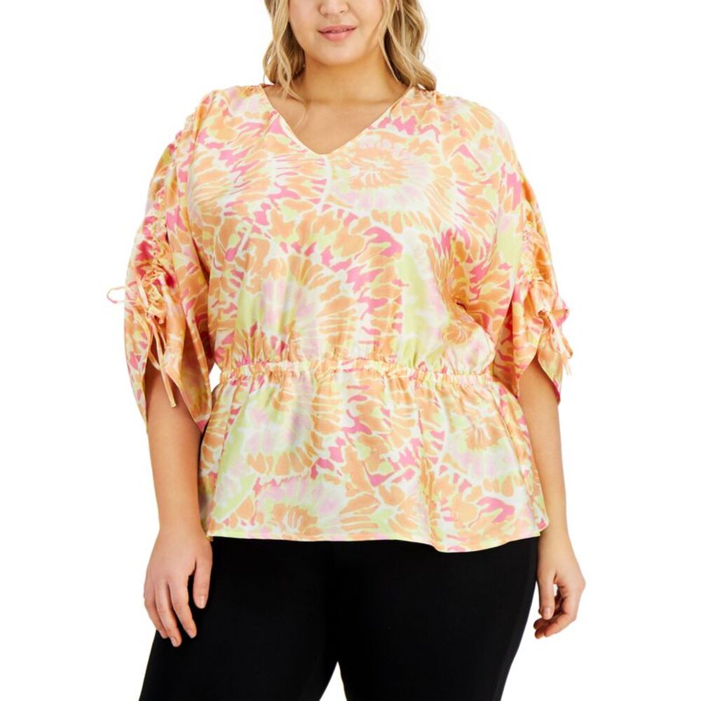 JM Collection Plus Size Ruched Sleeve Top